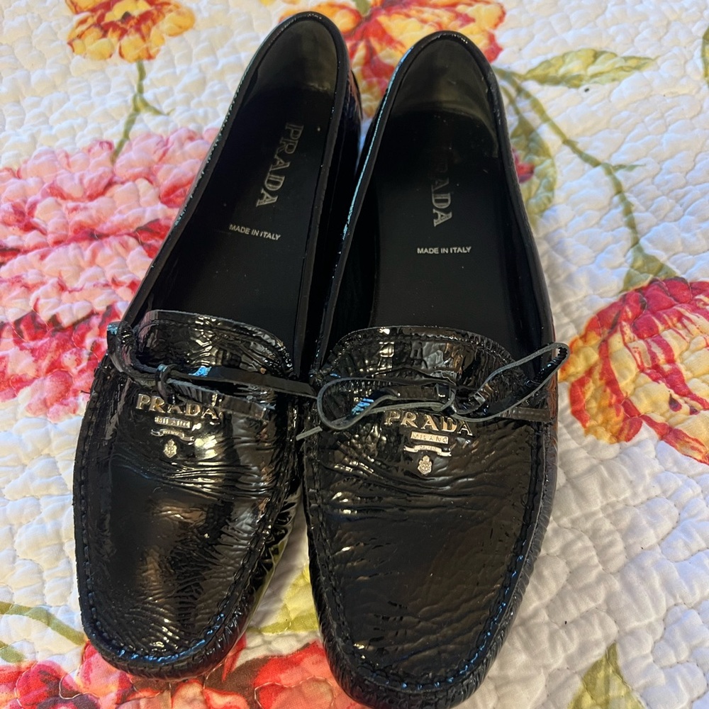 Prada Glossy Black Woman Flats Loafers Shoes